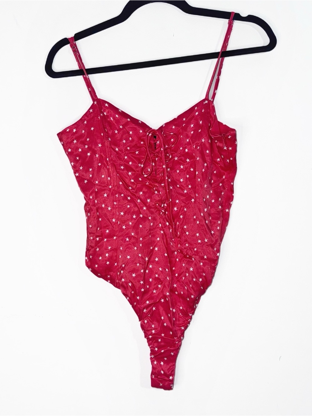 Zara Red Star Satin Lace-Up Bodysuit Size M NWT Y2K Coquette